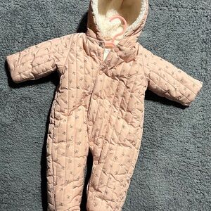Zara Light Pink Patterned Kids Puffer Suit